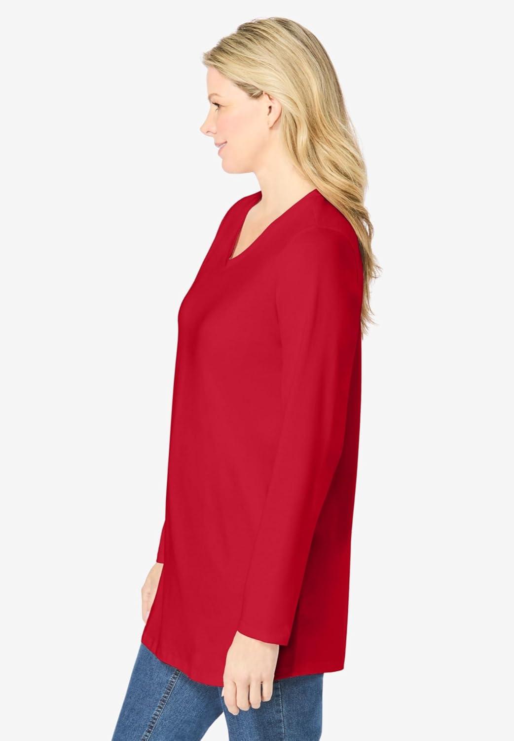 imageWoman Within Plus Size Perfect LongSleeve VNeck TunicClassic Red