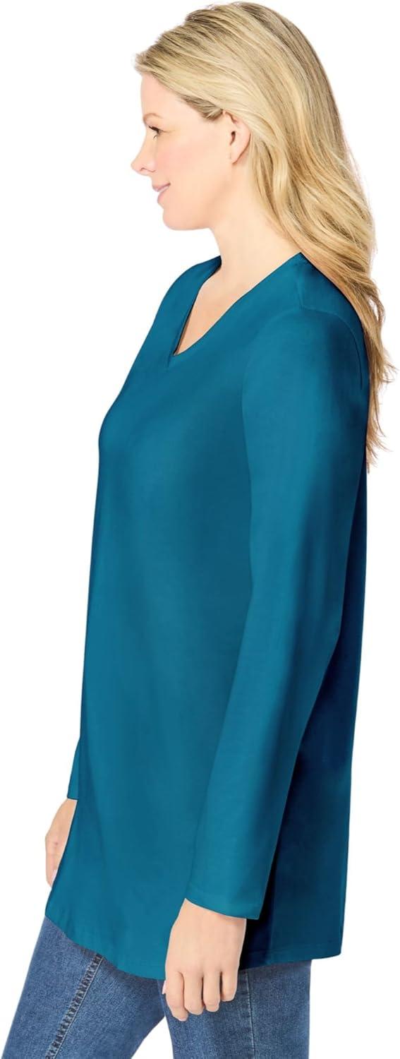 imageWoman Within Plus Size Perfect LongSleeve VNeck TunicDeep Teal