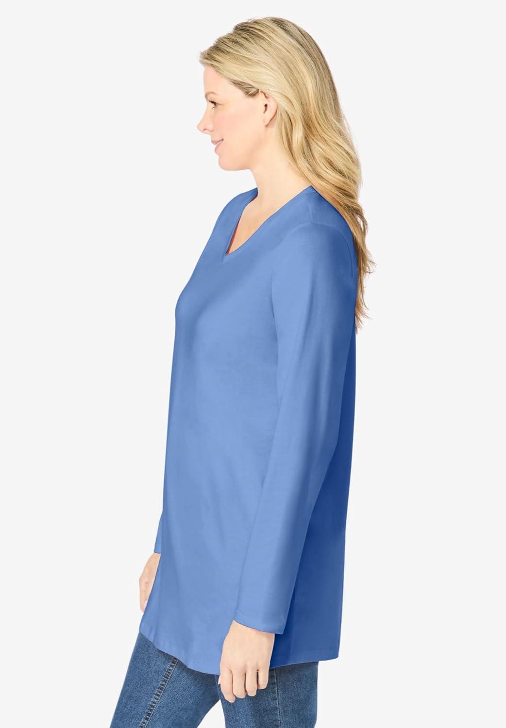 imageWoman Within Plus Size Perfect LongSleeve VNeck TunicFrench Blue