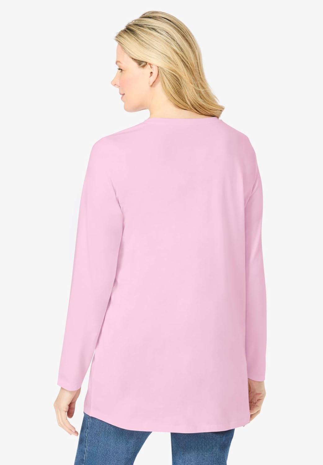 imageWoman Within Plus Size Perfect LongSleeve VNeck TunicPink
