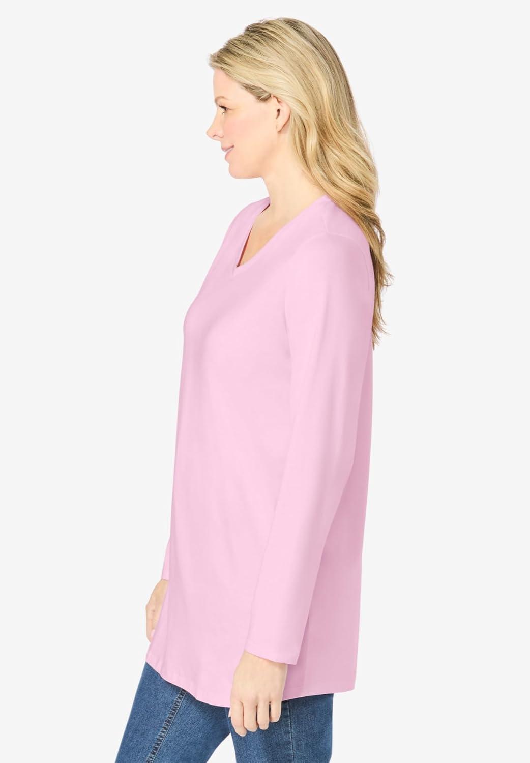 imageWoman Within Plus Size Perfect LongSleeve VNeck TunicPink