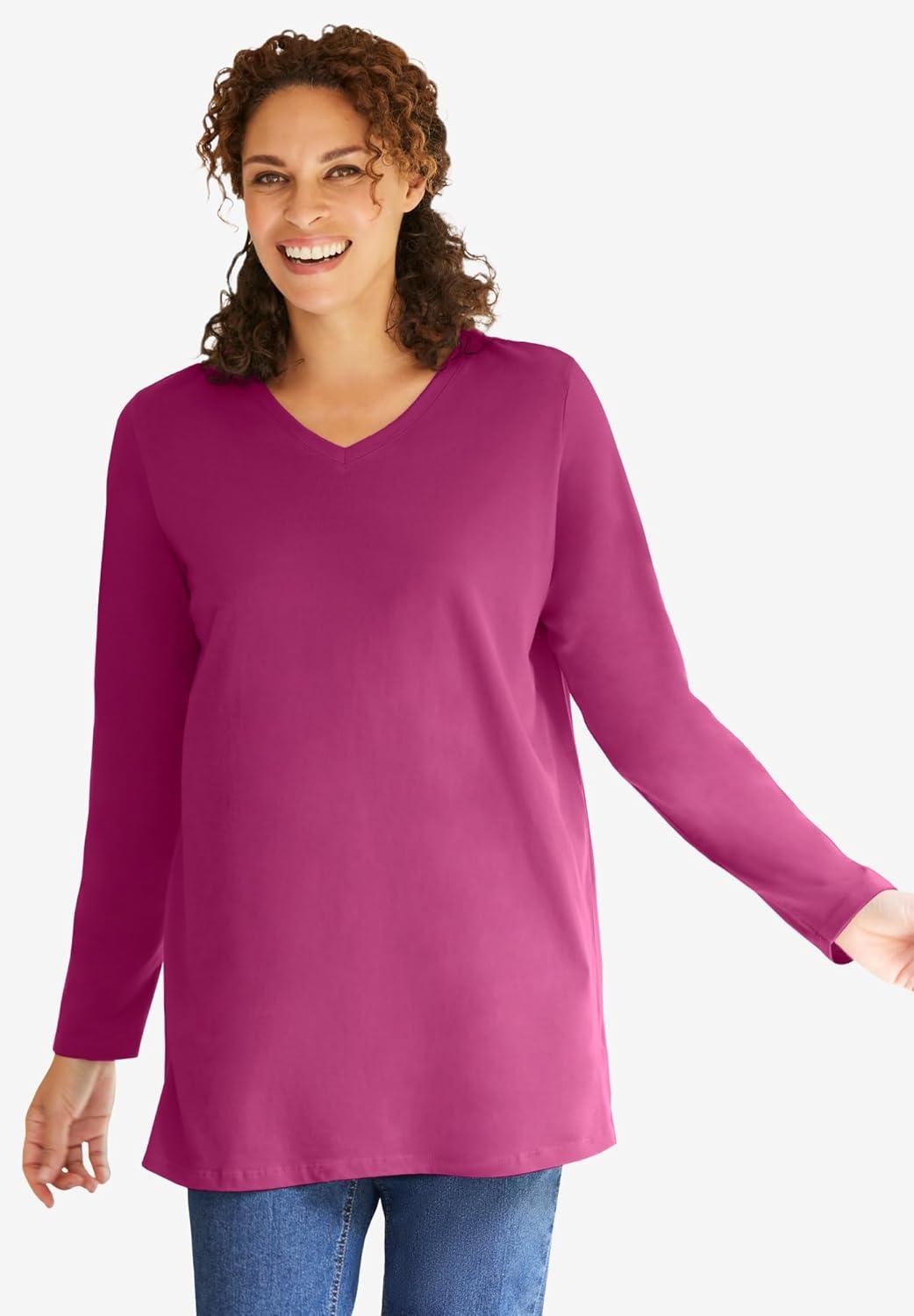 imageWoman Within Plus Size Perfect LongSleeve VNeck TunicPlum Purple