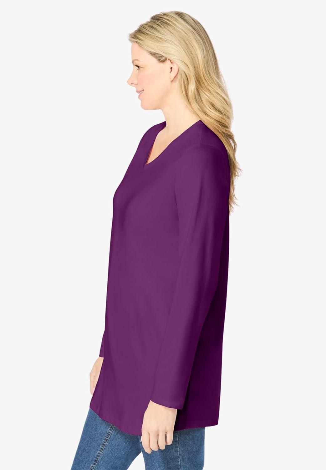 imageWoman Within Plus Size Perfect LongSleeve VNeck TunicPlum Purple