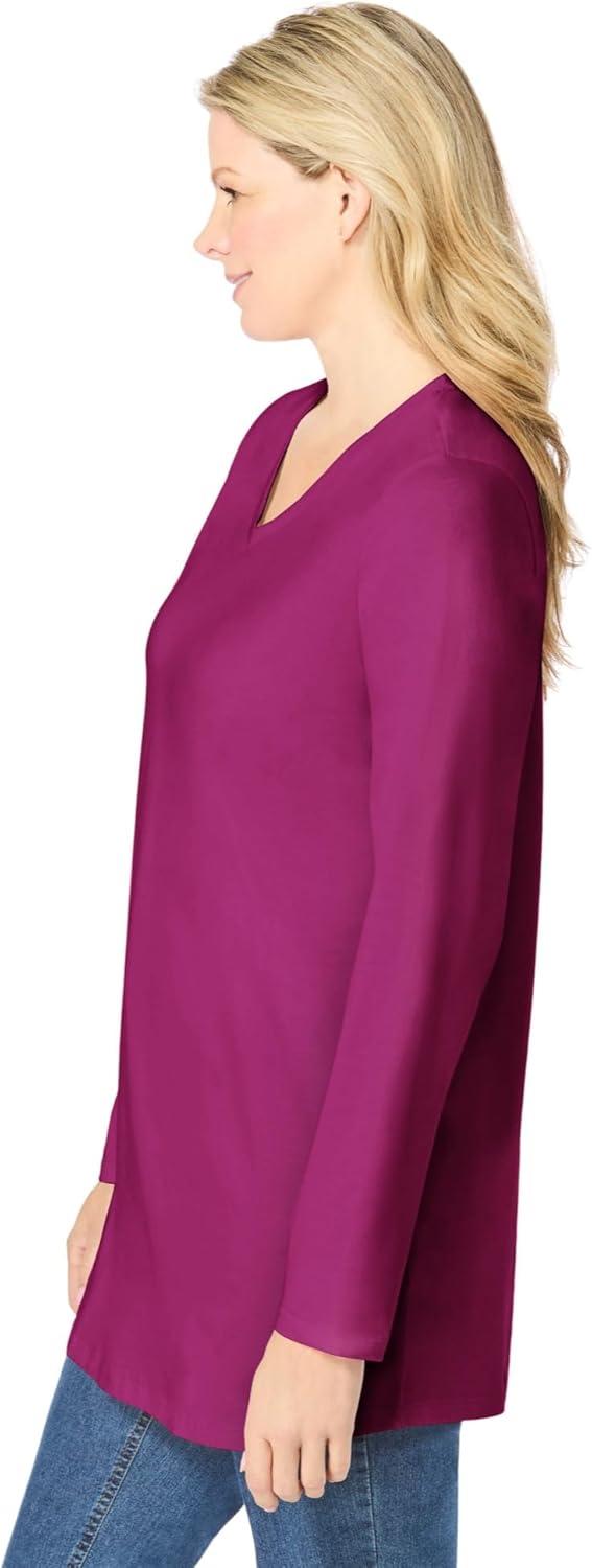 imageWoman Within Plus Size Perfect LongSleeve VNeck TunicRaspberry