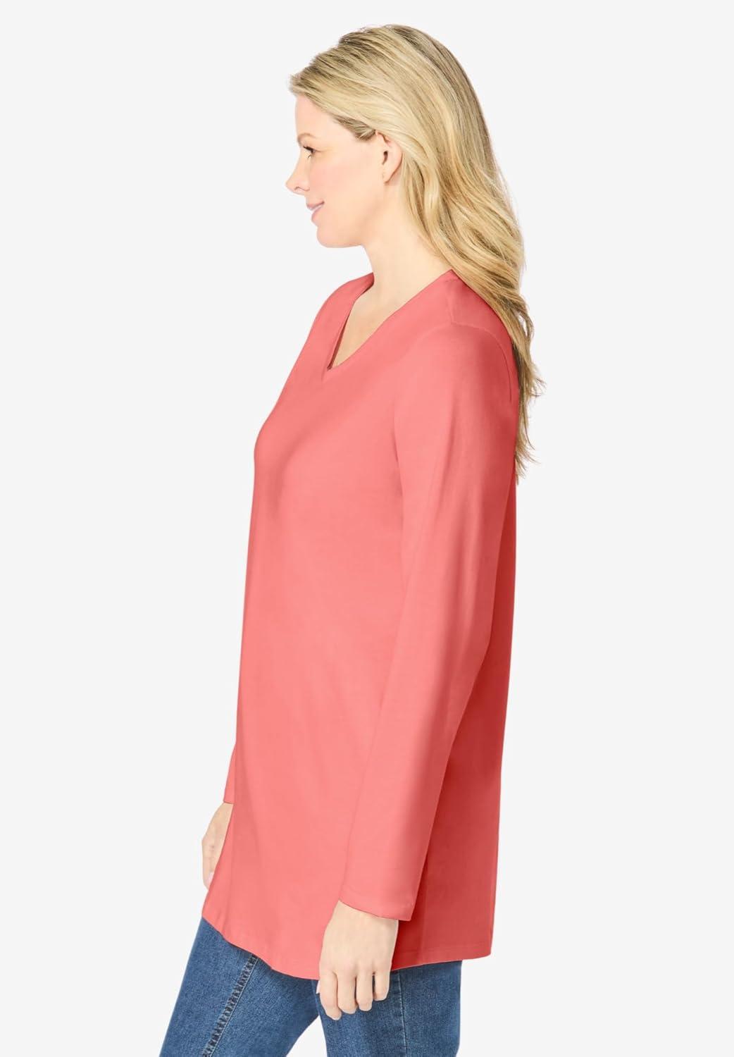 imageWoman Within Plus Size Perfect LongSleeve VNeck TunicSweet Coral