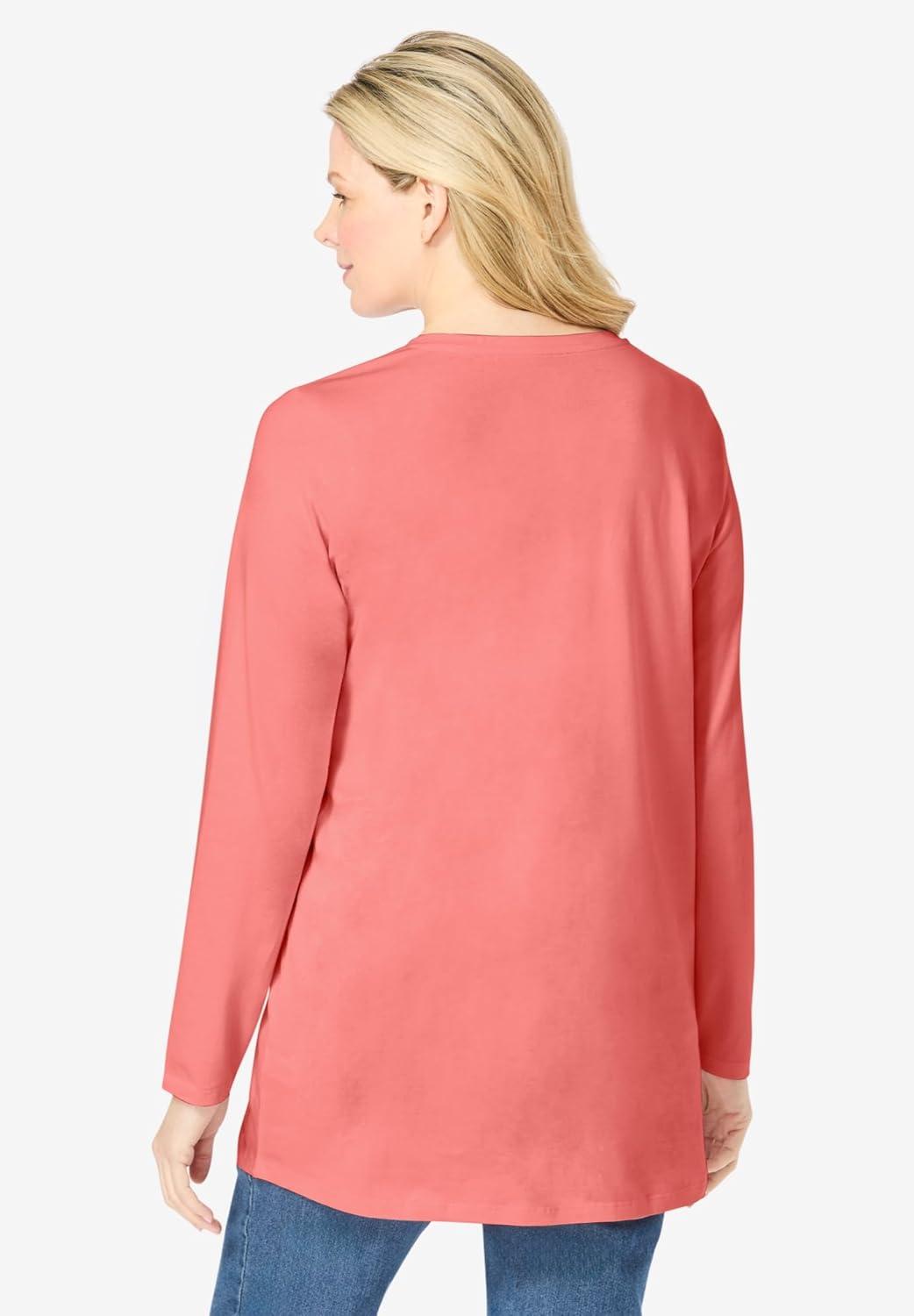 imageWoman Within Plus Size Perfect LongSleeve VNeck TunicSweet Coral