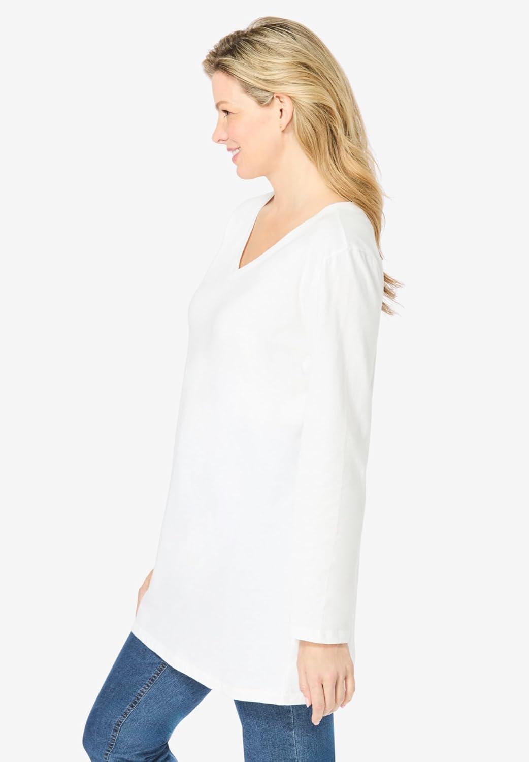 imageWoman Within Plus Size Perfect LongSleeve VNeck TunicWhite