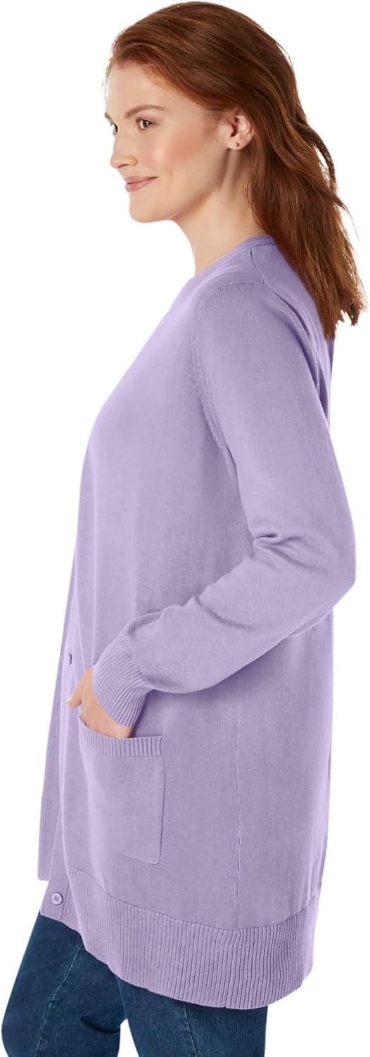 imageWoman Within Plus Size Perfect LongerLength Cotton CardiganPale Lilac
