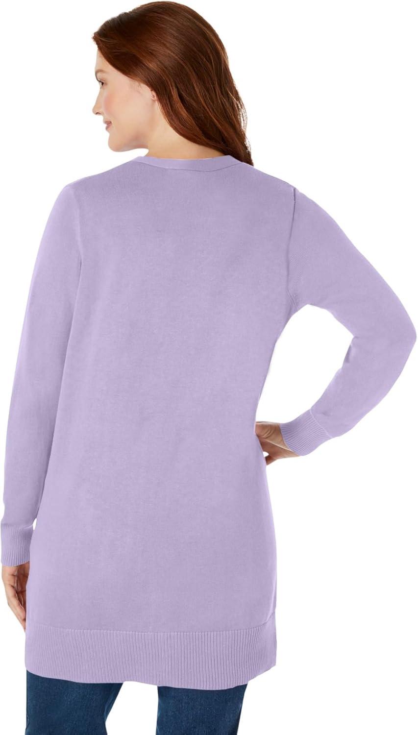 imageWoman Within Plus Size Perfect LongerLength Cotton CardiganPale Lilac