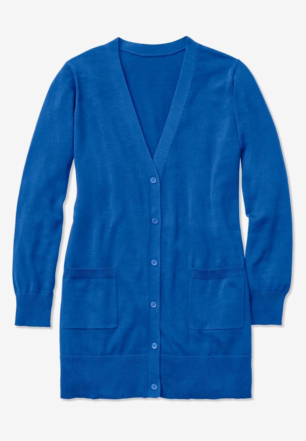 imageWoman Within Plus Size Perfect LongerLength Cotton CardiganRaspberry