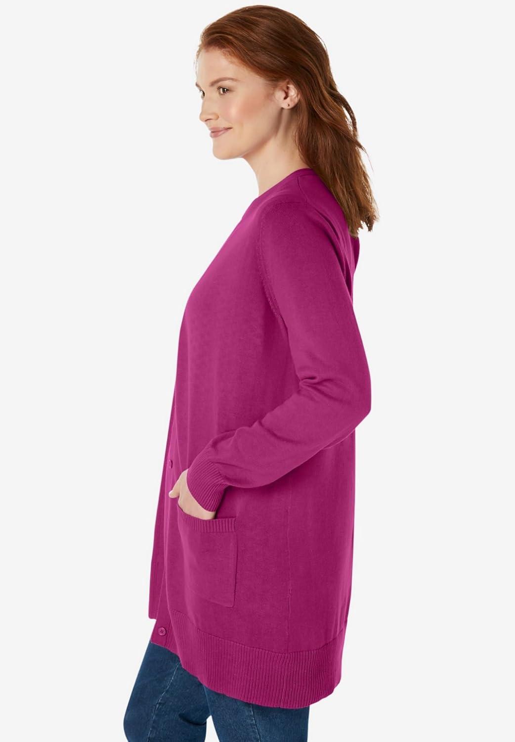 imageWoman Within Plus Size Perfect LongerLength Cotton CardiganRaspberry