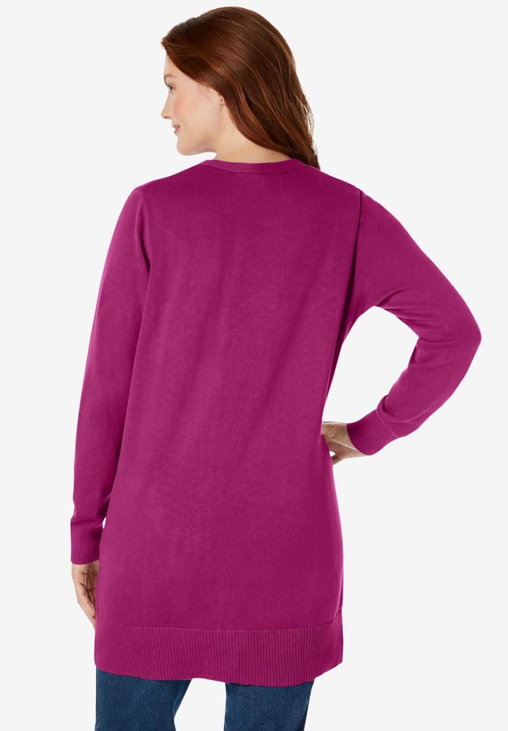 imageWoman Within Plus Size Perfect LongerLength Cotton CardiganRaspberry
