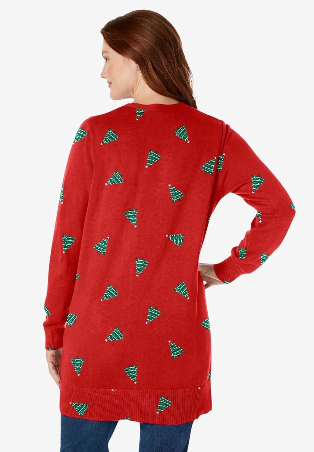 imageWoman Within Plus Size Perfect LongerLength Cotton CardiganVivid Red Trees
