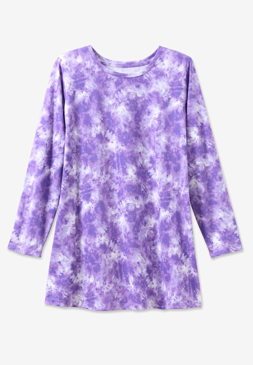 imageWoman Within Plus Size Perfect Printed LongSleeve Crewneck TunicPetal Purple Floral Paisley