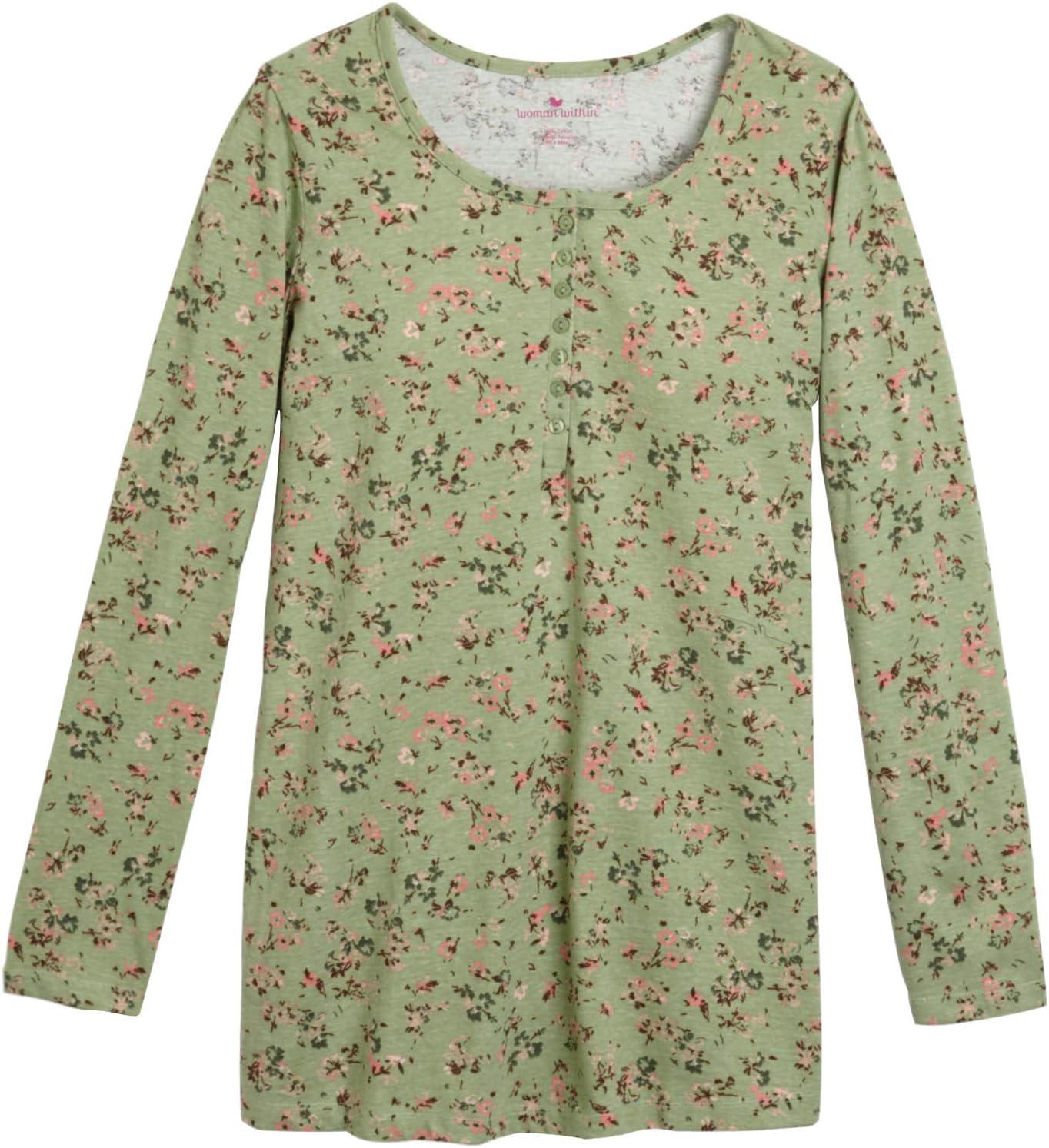 imageWoman Within Plus Size Perfect Printed LongSleeve Henley TeeEmerald Green Plaid