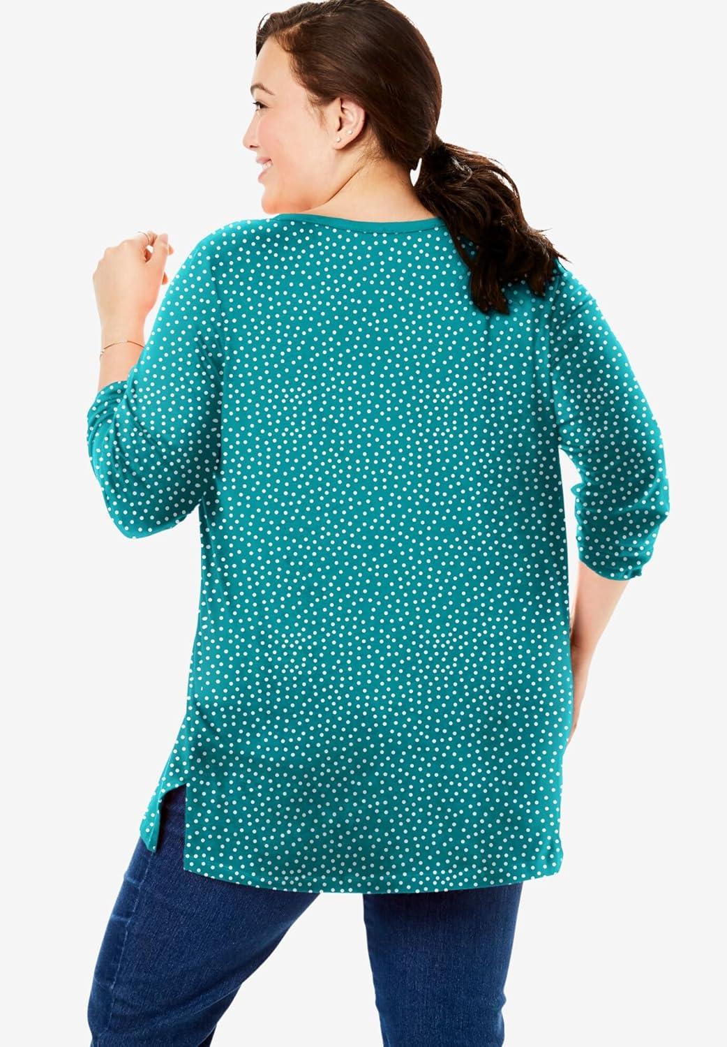 imageWoman Within Plus Size Perfect Printed LongSleeve Henley TeeRoyal Navy Textured Snowflake