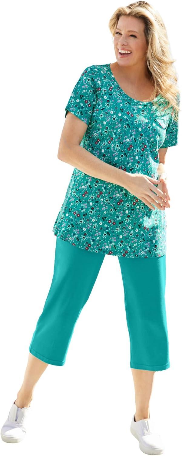 imageWoman Within Plus Size Perfect Printed ShortSleeve Crewneck TeeEmerald Green Patchwork Stripe