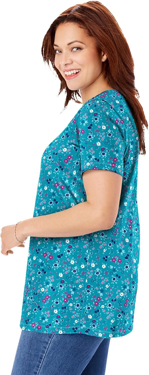 imageWoman Within Plus Size Perfect Printed ShortSleeve Crewneck TeeEmerald Green Patchwork Stripe