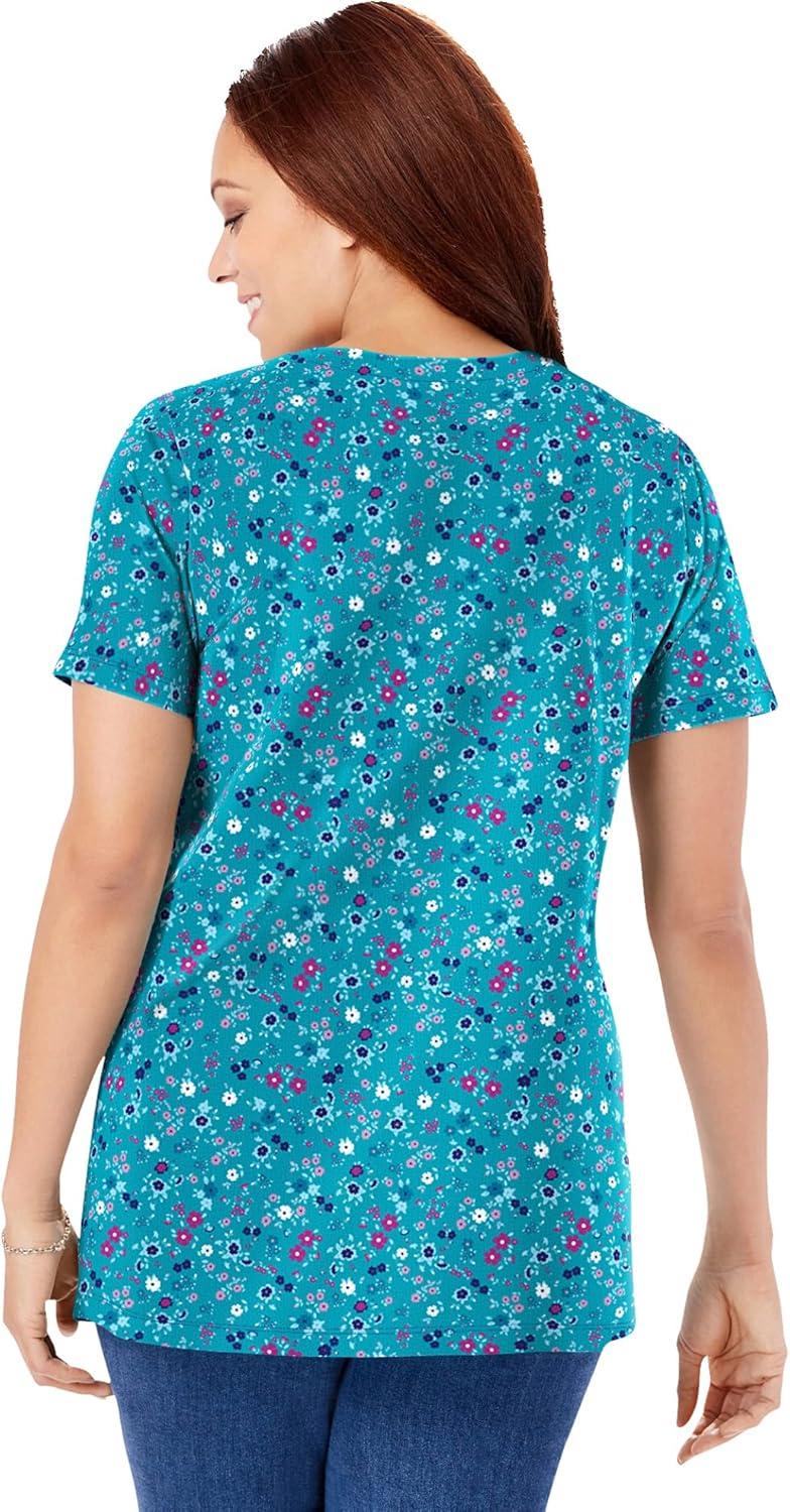 imageWoman Within Plus Size Perfect Printed ShortSleeve Crewneck TeeEmerald Green Patchwork Stripe