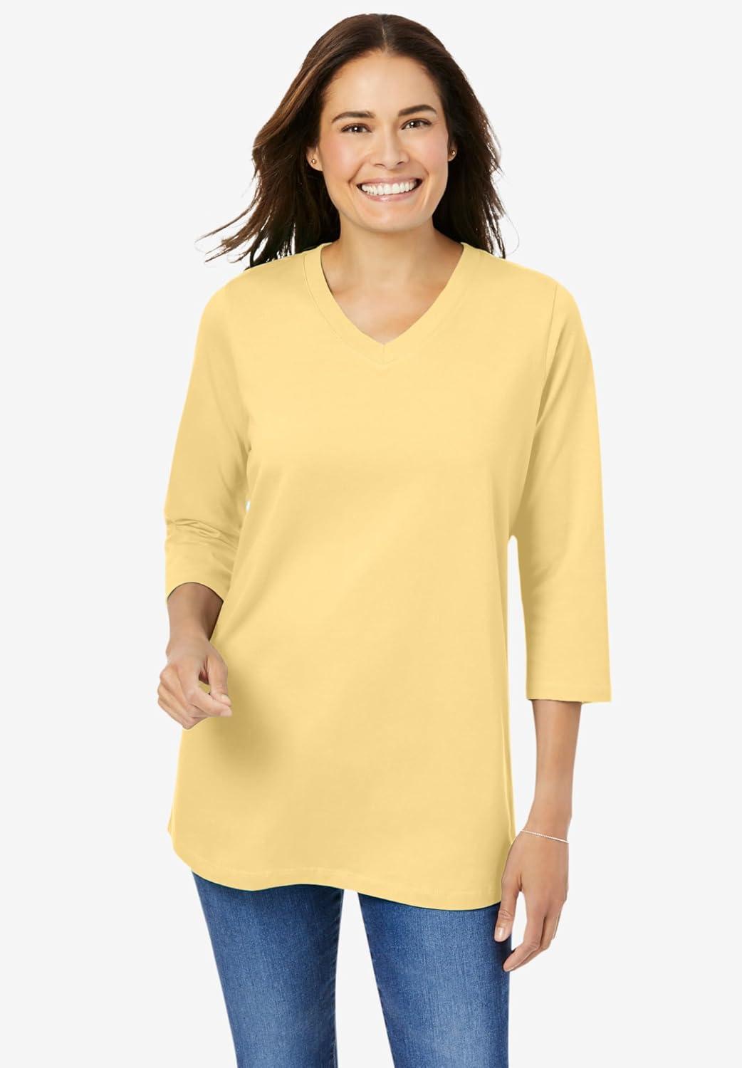 imageWoman Within Plus Size Perfect Printed ThreeQuarter Sleeve VNeck TeeBlack Mistletoe