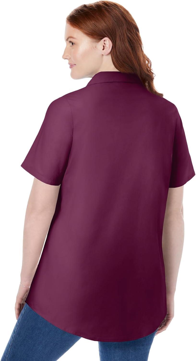 imageWoman Within Plus Size Perfect Short Sleeve ButtonDown Shirt Oversized Tunic BlouseDeep Claret