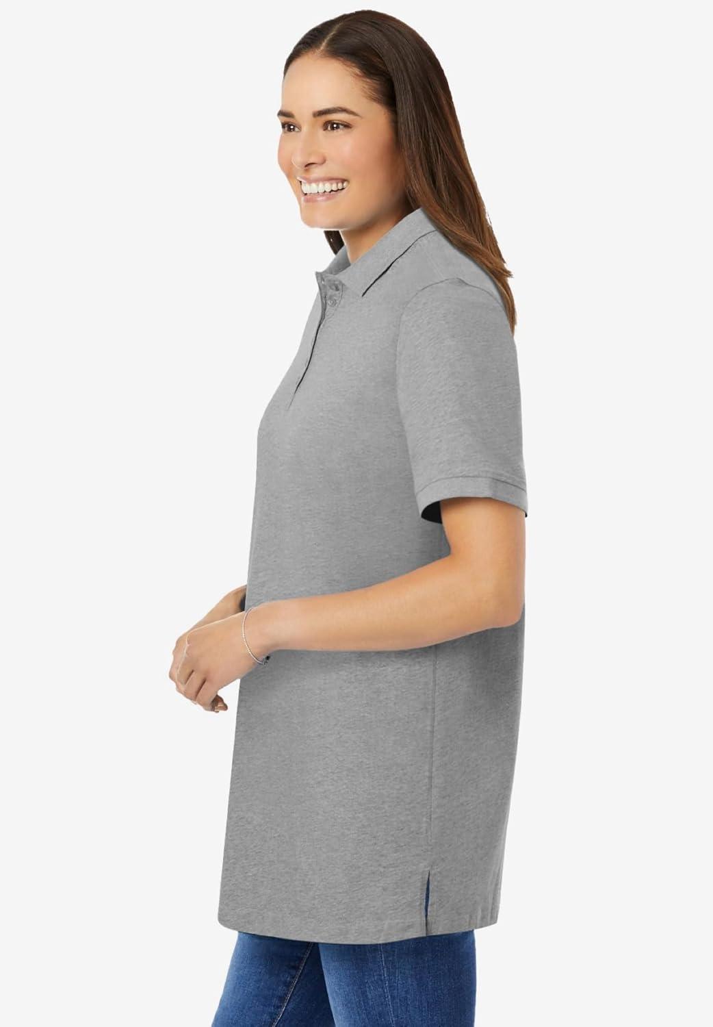 imageWoman Within Plus Size Perfect ShortSleeve Polo ShirtMedium Heather Grey