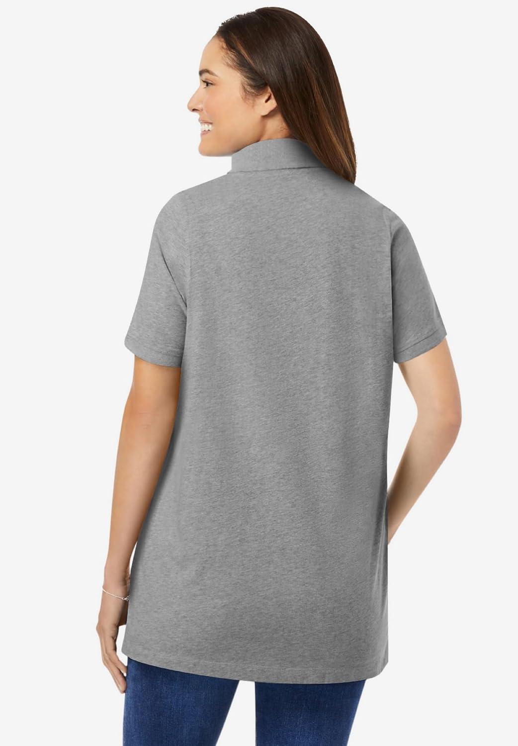 imageWoman Within Plus Size Perfect ShortSleeve Polo ShirtMedium Heather Grey