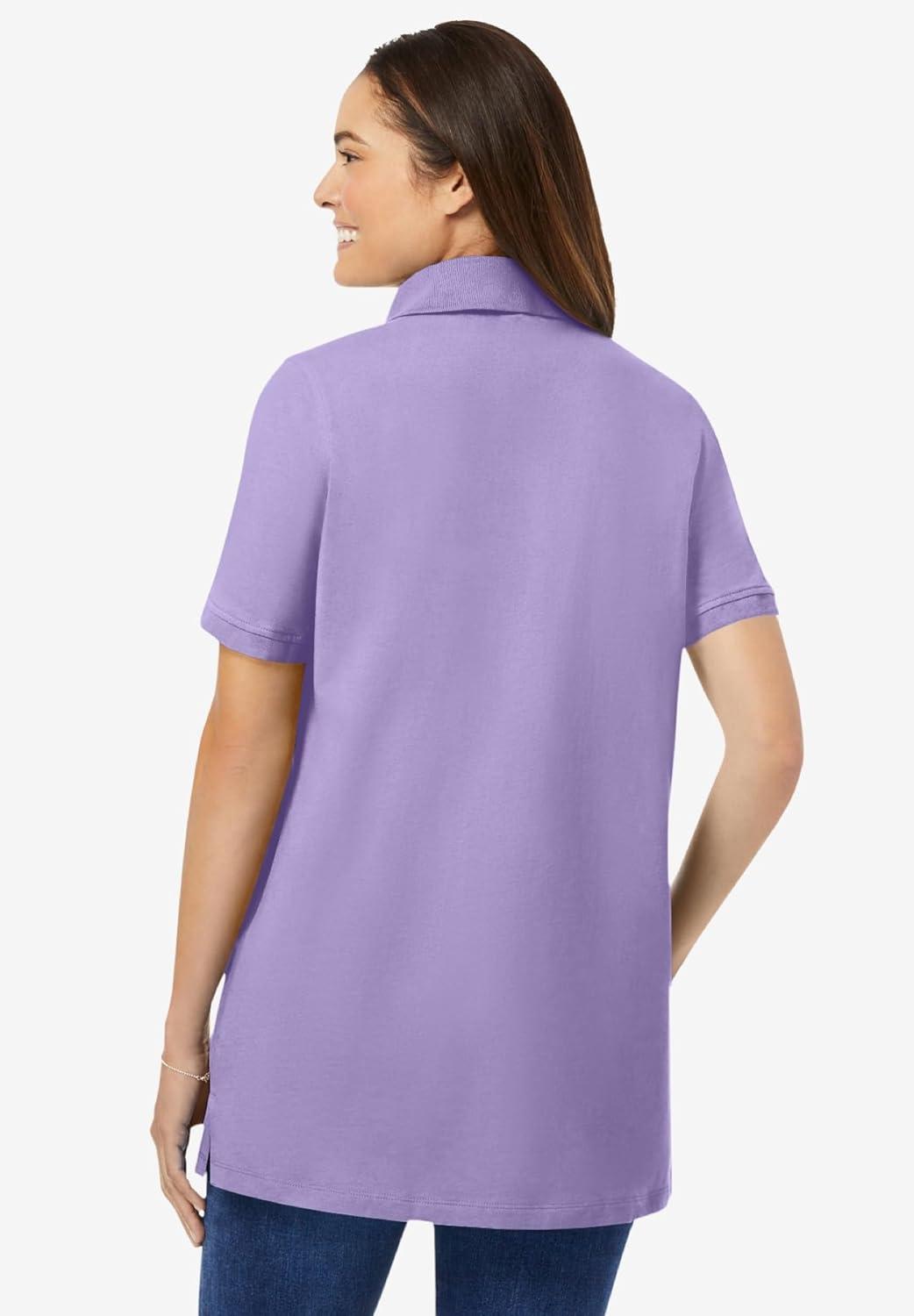 imageWoman Within Plus Size Perfect ShortSleeve Polo ShirtSoft Iris