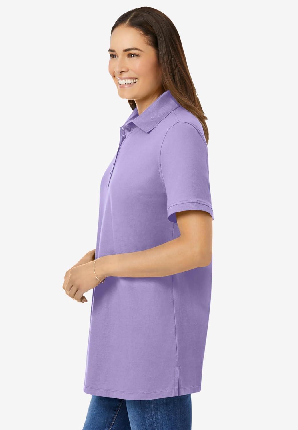 imageWoman Within Plus Size Perfect ShortSleeve Polo ShirtSoft Iris