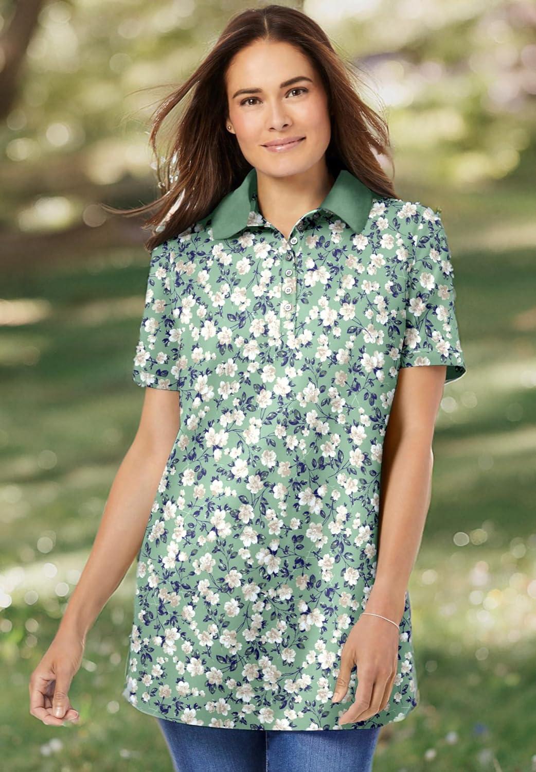 imageWoman Within Plus Size Perfect ShortSleeve Polo ShirtSoft Iris