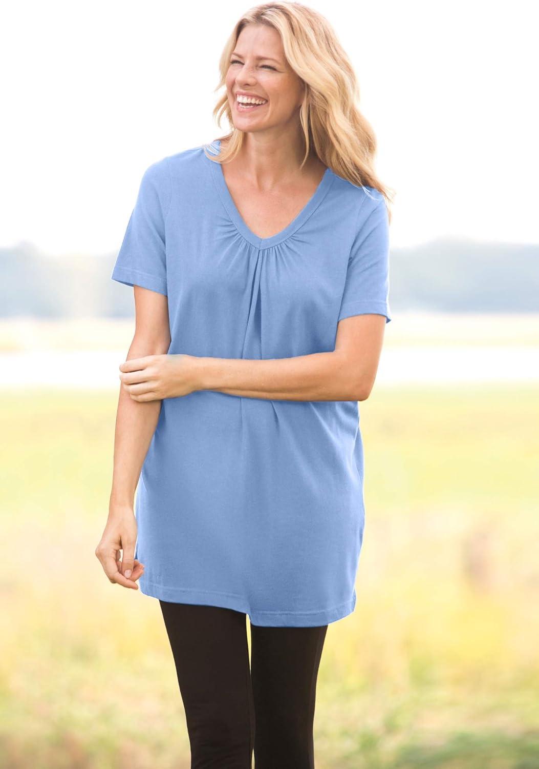 imageWoman Within Plus Size Perfect ShortSleeve Shirred VNeck TunicPetal Purple