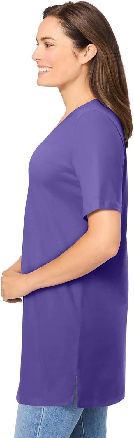 imageWoman Within Plus Size Perfect ShortSleeve Shirred VNeck TunicPetal Purple