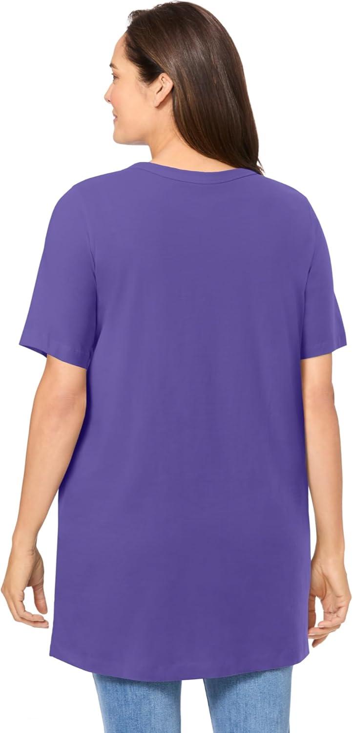 imageWoman Within Plus Size Perfect ShortSleeve Shirred VNeck TunicPetal Purple
