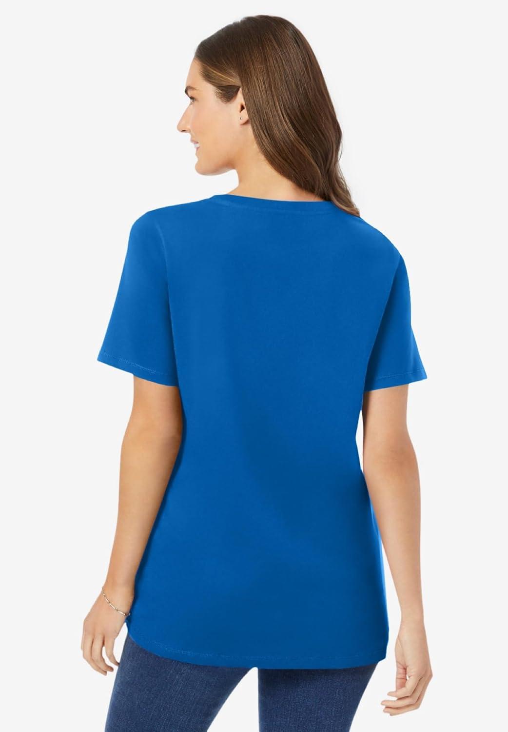 imageWoman Within Plus Size Perfect ShortSleeve VNeck Tee Petite AvailableBright Cobalt
