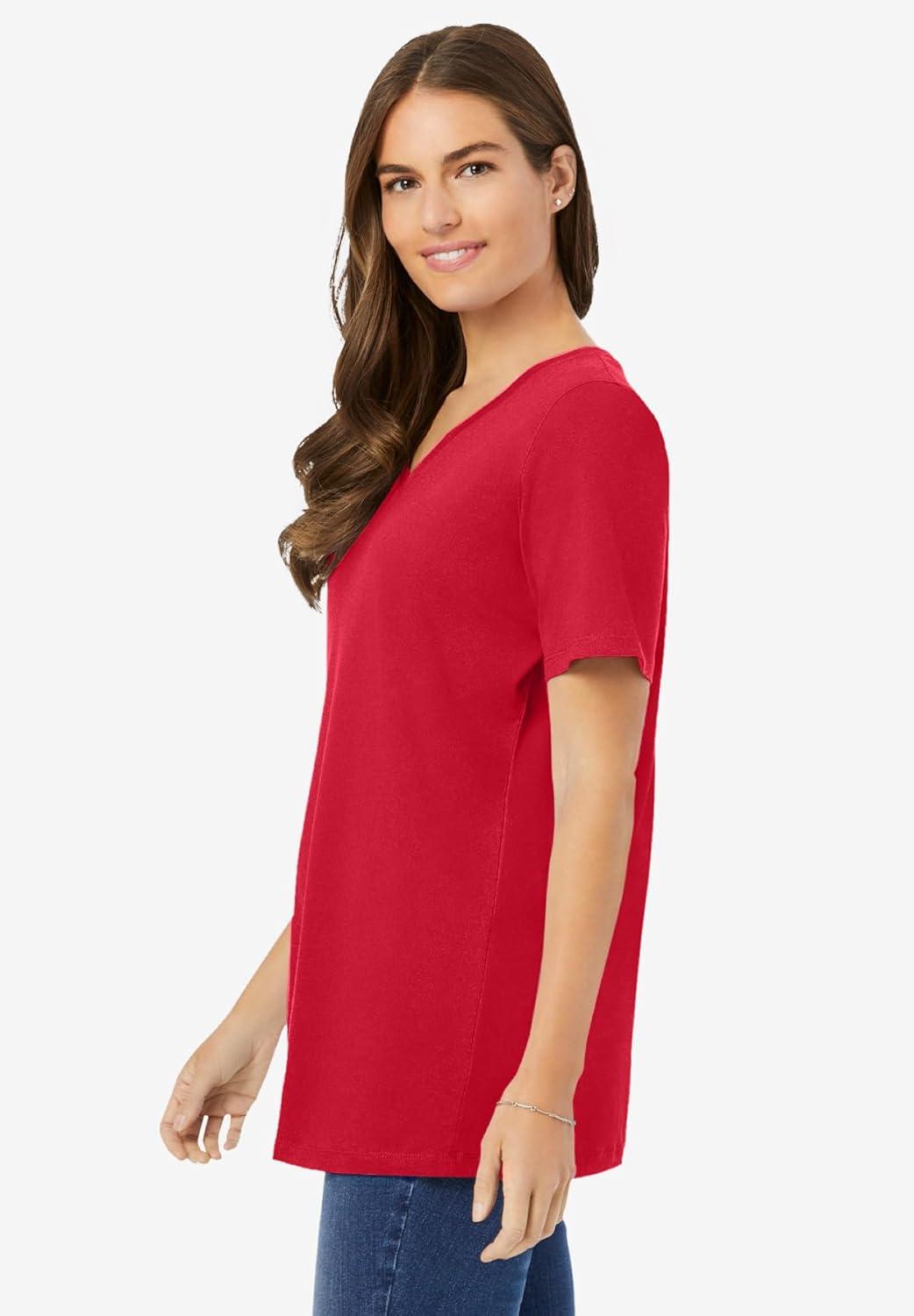 imageWoman Within Plus Size Perfect ShortSleeve VNeck Tee Petite AvailableClassic Red