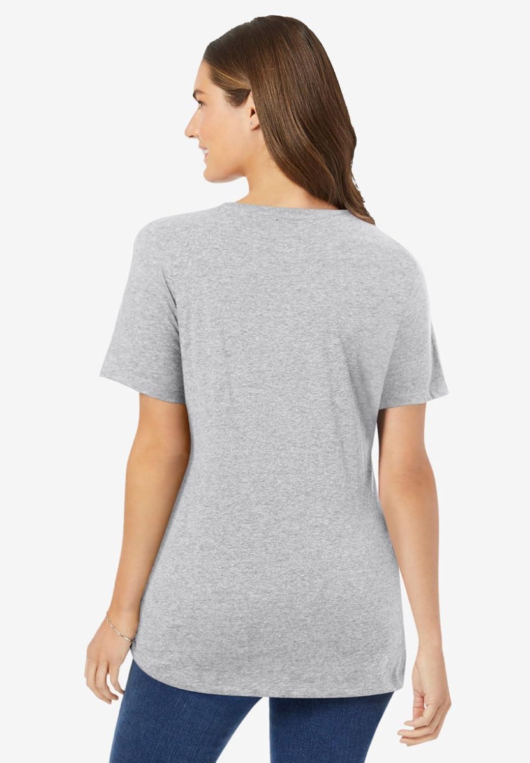 imageWoman Within Plus Size Perfect ShortSleeve VNeck Tee Petite AvailableHeather Grey