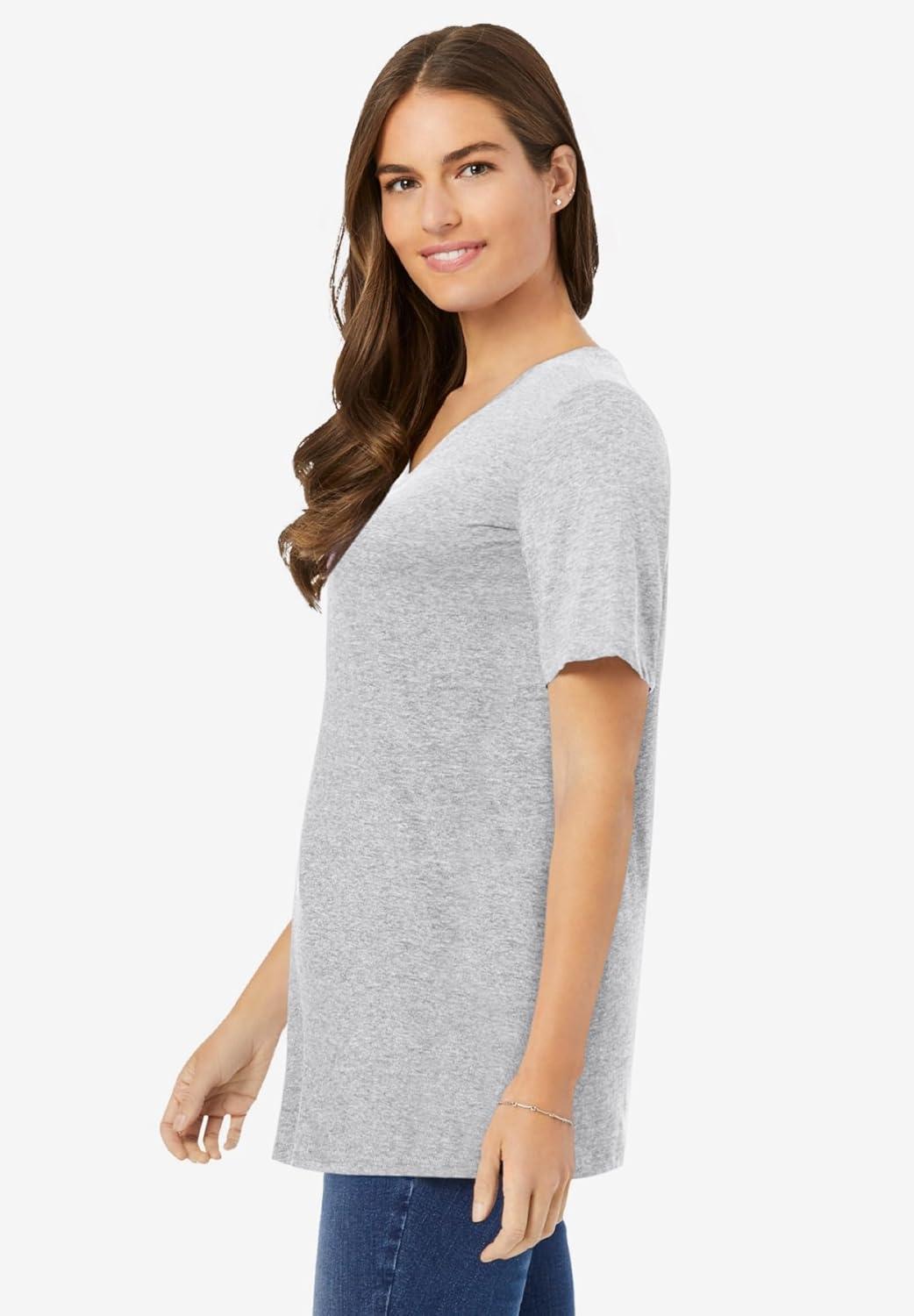 imageWoman Within Plus Size Perfect ShortSleeve VNeck Tee Petite AvailableHeather Grey