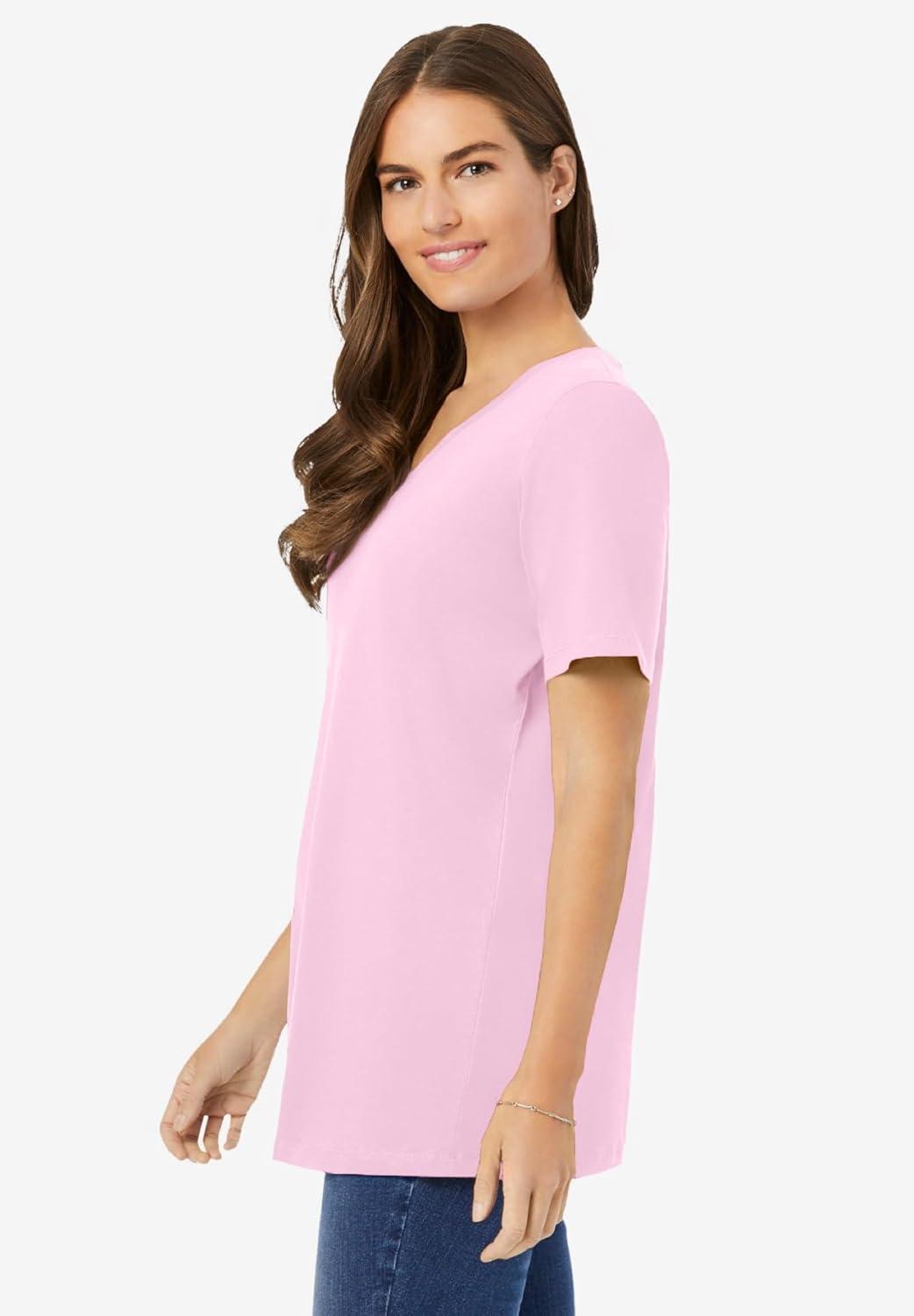 imageWoman Within Plus Size Perfect ShortSleeve VNeck Tee Petite AvailablePink