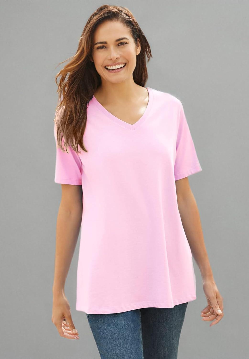 imageWoman Within Plus Size Perfect ShortSleeve VNeck Tee Petite AvailablePink
