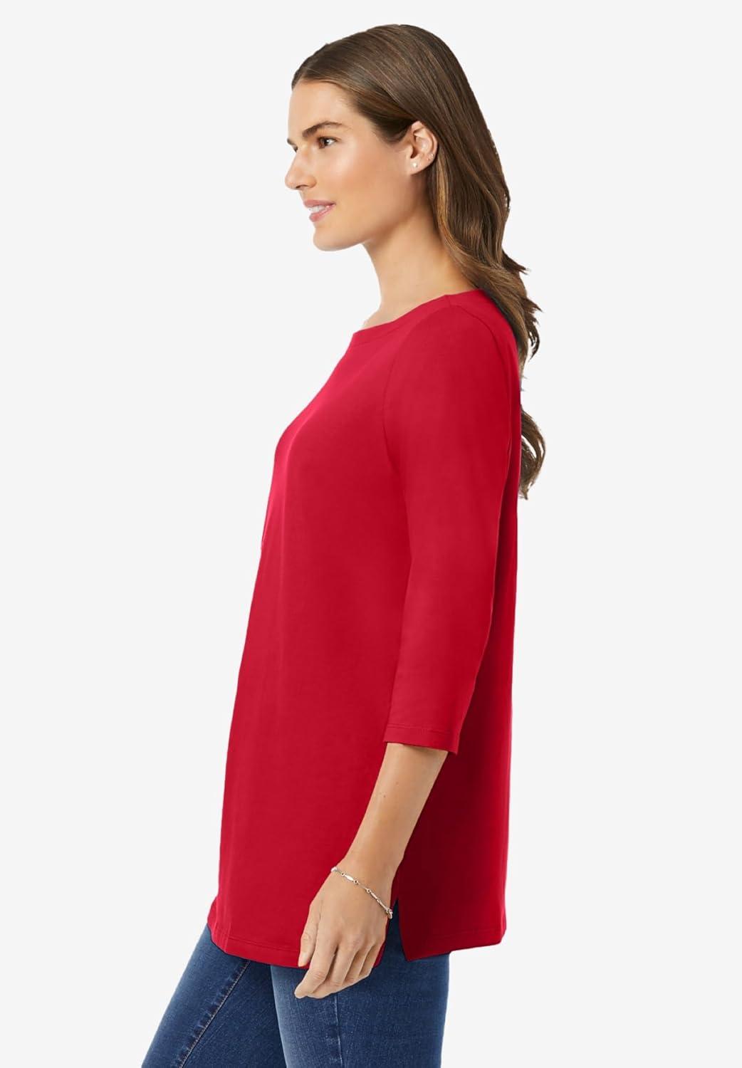 imageWoman Within Plus Size Perfect ThreeQuarter Sleeve Boatneck TeeClassic Red