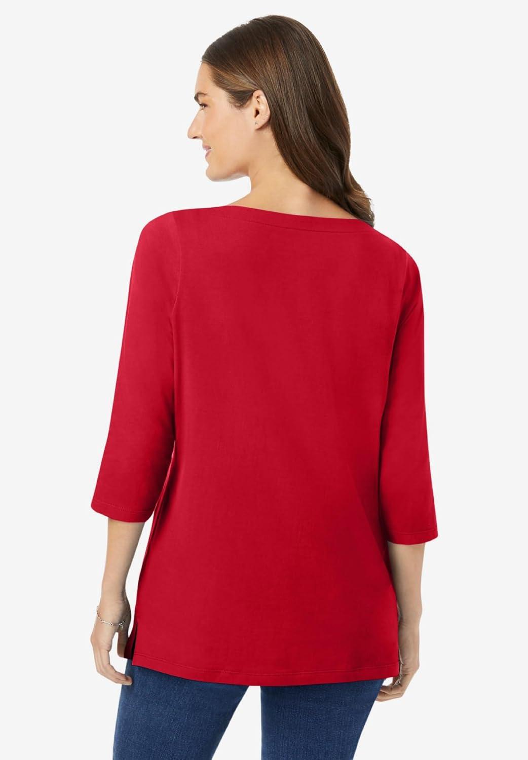 imageWoman Within Plus Size Perfect ThreeQuarter Sleeve Boatneck TeeClassic Red