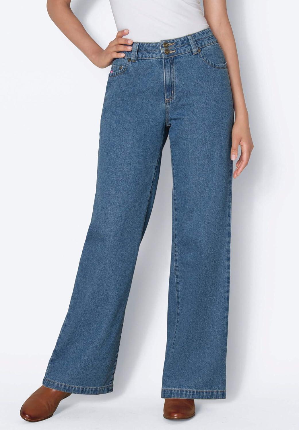 imageWoman Within Plus Size Perfect WideLeg AllCotton Denim FivePocket JeansGunmetal
