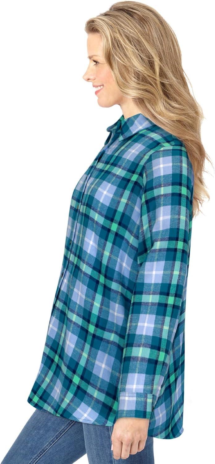 imageWoman Within Plus Size Petite Classic Flannel ShirtFrench Blue Cozy Plaid