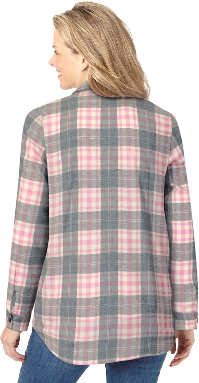 imageWoman Within Plus Size Petite Classic Flannel ShirtPink Sorbet Plaid