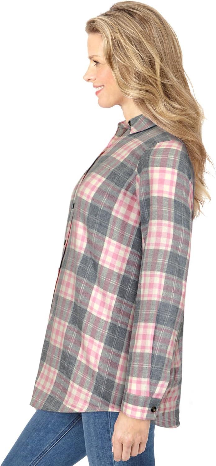 imageWoman Within Plus Size Petite Classic Flannel ShirtPink Sorbet Plaid