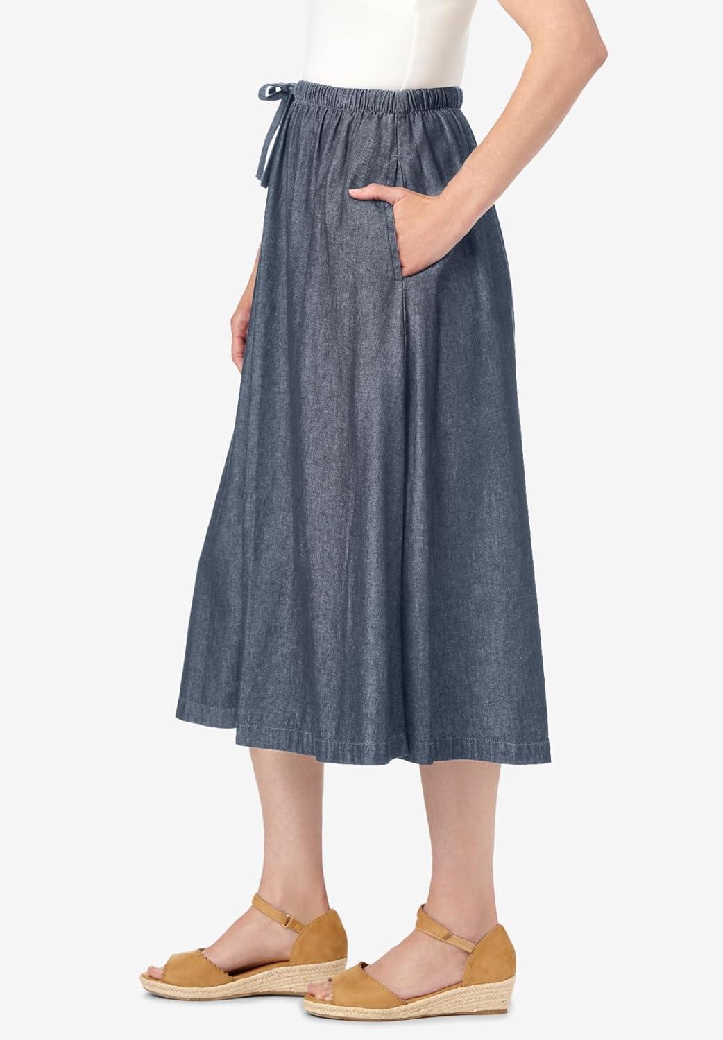 imageWoman Within Plus Size Petite Drawstring Denim SkirtNavy