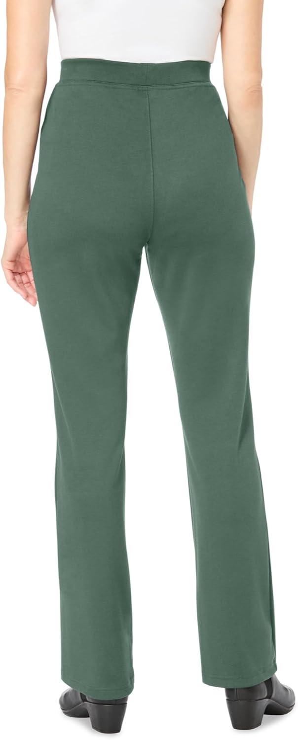 imageWoman Within Plus Size Petite Stretch Ponte Knit PullOn Bootcut PantsPocket Pine