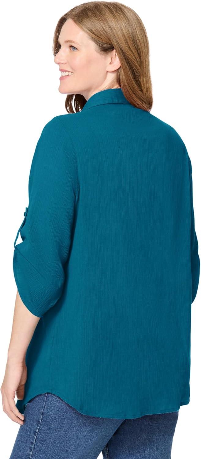 imageWoman Within Plus Size Pintucked Button Down Gauze ShirtDeep Teal