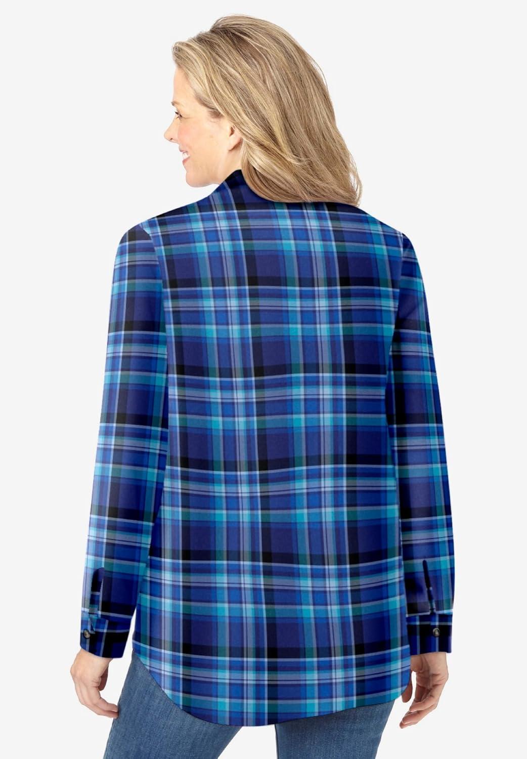 imageWoman Within Plus Size Pintucked Flannel ShirtBright Cobalt Plaid