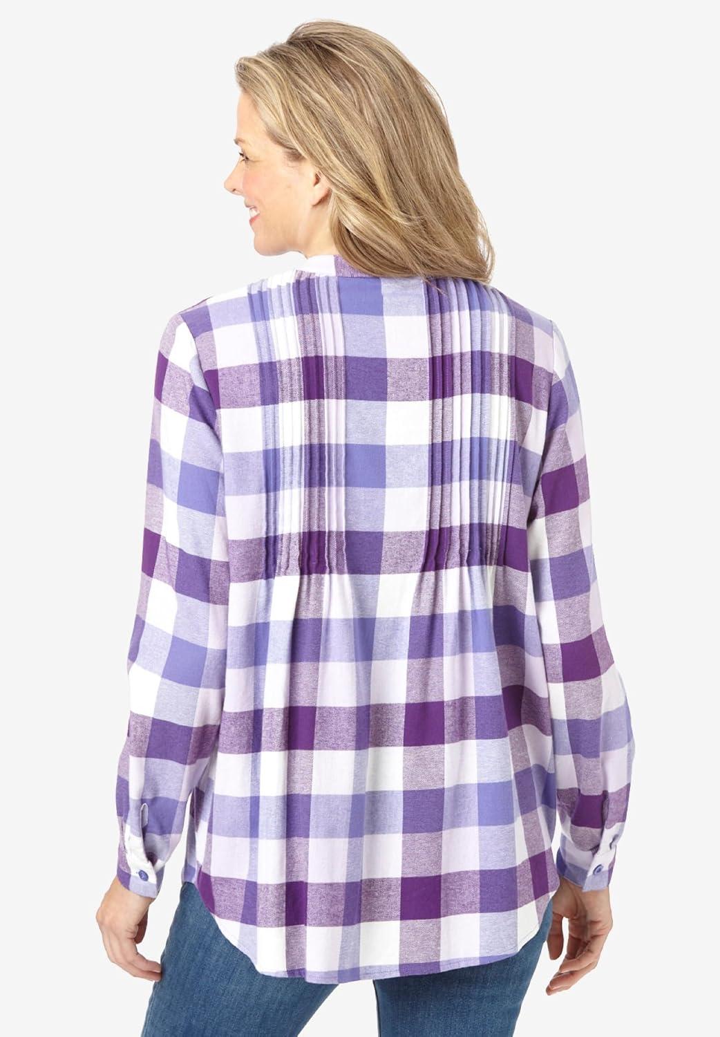 imageWoman Within Plus Size Pintucked Flannel ShirtBright Cobalt Plaid
